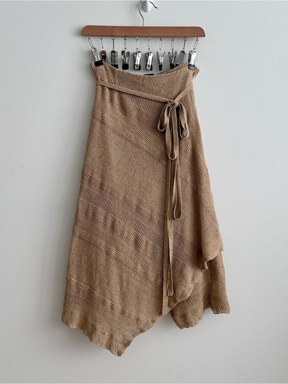 Vintage Ralph Lauren Blue Label Tan Linen Pointelle Wrap Skirt Size M